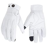 MENDLOR Motocross Riding Protective Vented Leather Sheepskin Motorcycle Gloves Touchscreen Fingers Men and Women Motocross Riding Gloves (White, Small)
