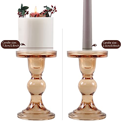 Gmwd 3 Pcs Glass Candle Holder Set Clear, Amber Candlesticks Holders Pillar Taper Candles Tealight Stand For Wedding Centerpieces Home Decorations Dining Table #TOP2