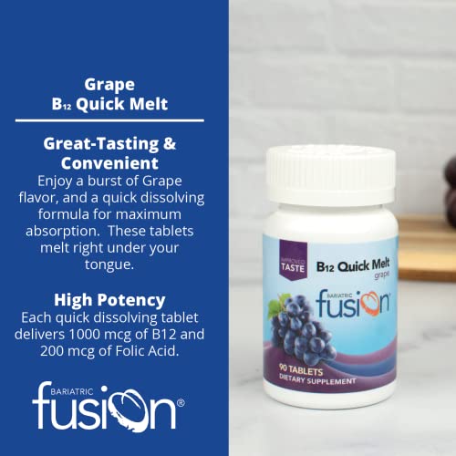 Bariatric Fusion Vitamin B12 Quick Melt | Grape Flavored Tablets | Dissolves On Your Tongue | Post Bariatric Surgery Patients | Gluten, Dairy & Soy Free | 90 Count #TOP3