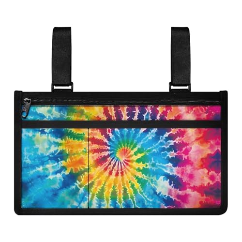Sellikakes Tie Dye Wheelchair Side Bag Armrest Chair Bag Organizer Storage Pouch with Reflective Stripes for Senior Walkers Scooters Electric Wheelchair -  Sel-ZCB1402-15