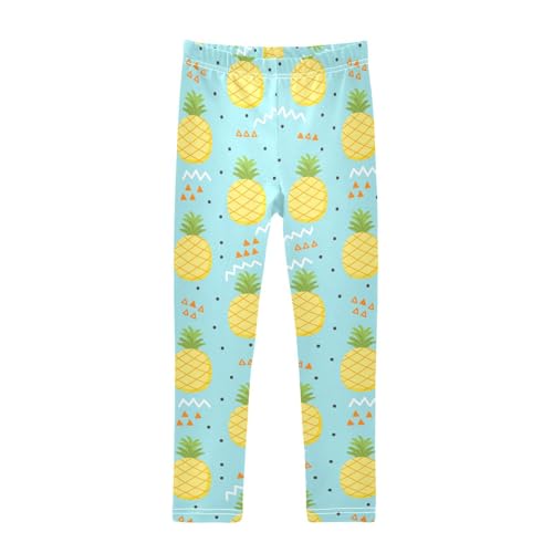 Cute Pineapple Elements on Blue Background Girls Leggings,Workout Leggings for Girls Toddler Athletic Leggings Size for 3-10T