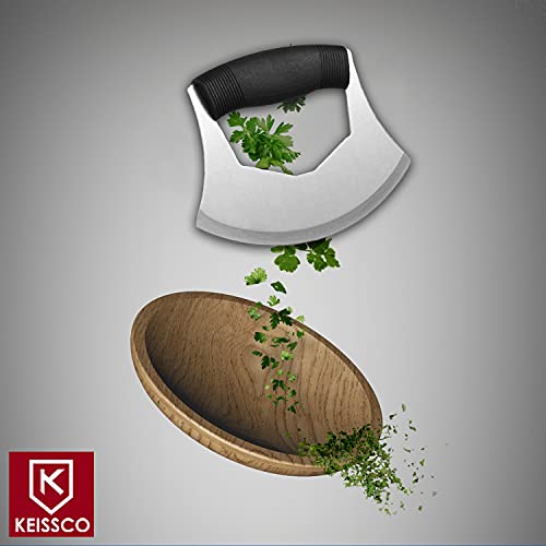 Keissco Pizza Cutter Stainless Steel Ulu Knife Razor Sharp Rocker Slicer Cutter Mincing Mezzaluna Knife Salad Vegetable Chopper With Upgraded Ergonomic Anti-Slip Handle #TOP6