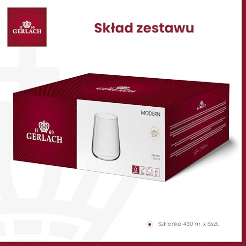 Gerlach 1760 Zestaw 6 Szklanek Modern do Wody Napojów Deserów Przezroczyste 430 ml