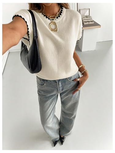 Image of SOLY HUX Women's Short Sleeve Sweater 3D Floral Sweaters Pullover Tank Tops Knit Vest Trendy Fashion Clothing