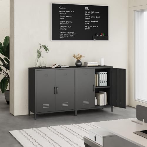 Steehoom Metal Storage Cabinet with 2 Door, Steel Locker Sideboard Buffet Cabinet Console Table for Home Office (Black, H35.43'')