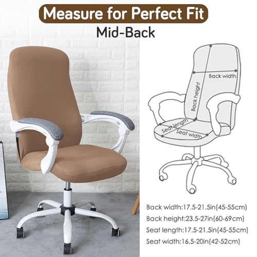 Image of HOKIPO 'SereneSolids' 140 GSM Office Chair Cover for Desk Chair (Mid-Back) - Stretchable Fabric, Washable, Durable & Anti-Slip - Fits Mid-Back Office Chairs, Dark Camel (AR-5221-DCML-M)