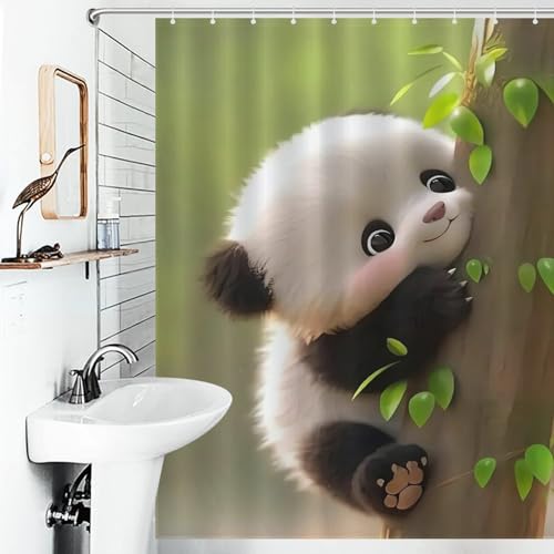 Rideau de douche tissu polyester panda lavable et résistant aux éclaboussures