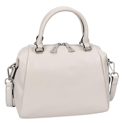 Image of Women's Leather Handbag, Casual Style, Grab Handles, Crossbody Strap, Small Compact Tote Bag (Off-White)