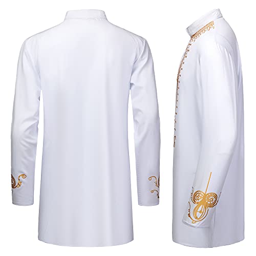 YND Men’s 2 Piece African Dashiki Shirt and Pants Set, Outfit with Gold Print3