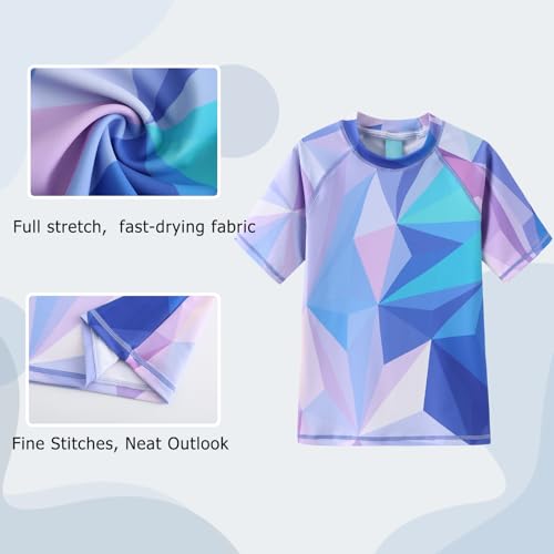 Image of Girls Short Sleeve Rash Guard Swim Shirt Girls Sun Protection Swimsuits Quick Dry Surf Tops Bathing Suits for Girls
