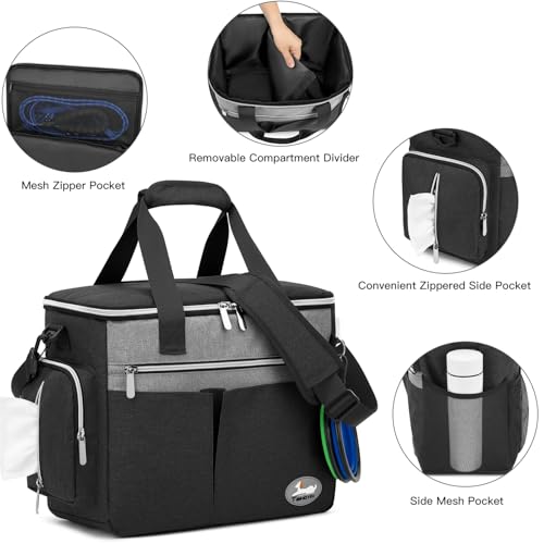 TAIHOYIN Hunde Reisetasche Flugzeug Haustier Reiseset für Hundezubehör mit 2 Futtertasche + 2 Zusammenklappbare Schüsseln + Fütterungsmatte+Hundeleckerli Tasche Hundetragetasche für Unterwegs, Schwarz