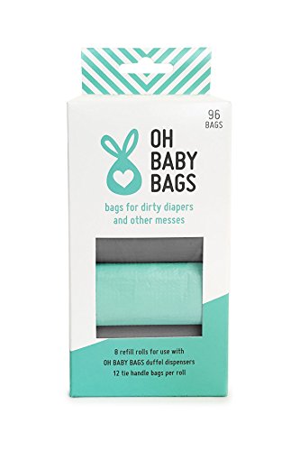 Oh Baby Bags Bulk Refill Box - Recycled Scented Disposable Plastic Bags for Dirty Diapers and Other Messes - Refills Only - 8 Rolls, 96 Bags Total - Seafoam and Gray