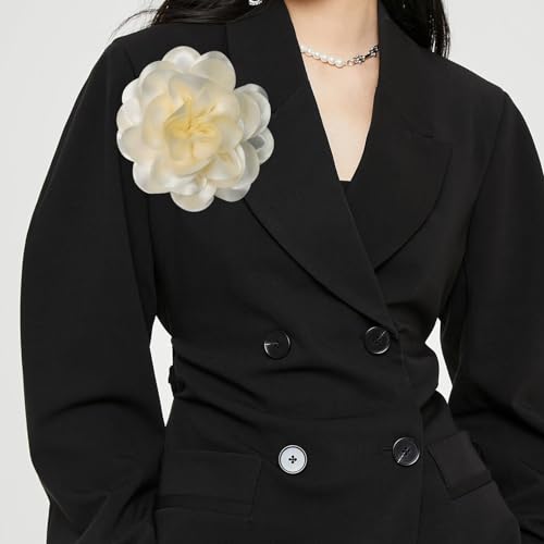 Image of Dainty Fabric Rose & Camellia Flower Oversized Brooch Pins & Hair Clip - Large Lapel Pin, 4.3in /7.5in