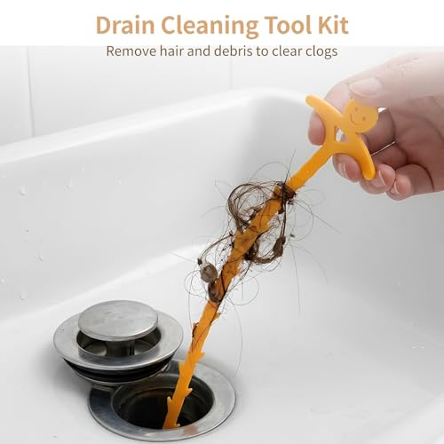 6 Pcs Drain Cleaning Tool Kit, 55.1 in Flexible Snake, 24.2 in Grabber Reacher, 20.3 in Hair Catcher, 28.0 in Pipe Brush, for Clogged Sink, Shower, Bathtub, Toilet, and Drain Blockages - Image 3