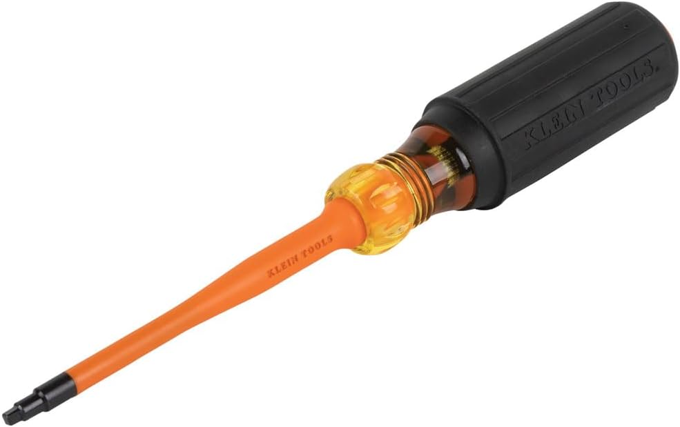 Klein Tools 6944INS Insulated Screwdriver, Made in USA, Screwdriver with 1000V Slim Profile Tip, #2 Square with 4-Inch Shank, Cushion-Grip Handle
