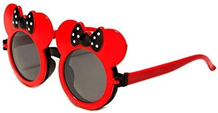 Kids Mouse Ear Round Flip Out Sunglasses (Red/Black Bows)