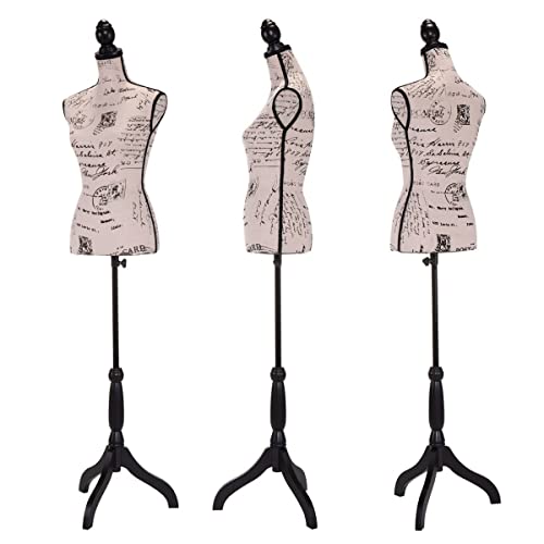Jaxpety Adjustable Female Mannequin Torso Clothing Display Dress Form Jewelry Display W/ Black Tripod Stand (Beige And Black) #TOP4