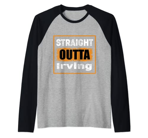 Recta Outta Irving Texas USA Retro envejecido Vintage Camiseta Manga Raglan