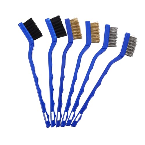 LIFKOME 6個 ミニワイヤーブラシ 錆取り用鋼線ブラシ 曲線ハンドル付き エンジン清掃用 洗車や溝 隙間の汚れ落としに