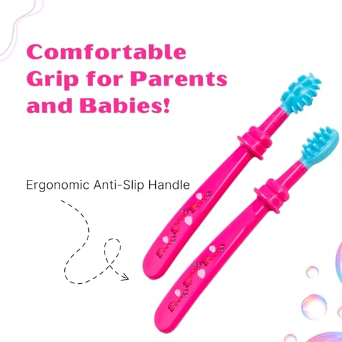 Image of Adore Toothsie Baby Toothbrush |Oral Kit with Soft Chewable Bristle Beginner Brushing | Silicone Toothbrush for Toddler Kids (2Pcs) (Pink, Standerd)