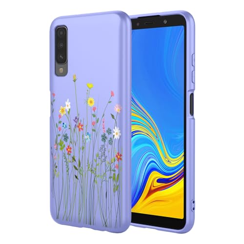 Coque Samsung Galaxy A7 2018 violette motif floral en TPU souple