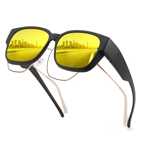 FEISEDY Night Vision Glasses Fit Over Glasses for Men Women,Polarized Sunglasses Driving Photochromic Sun Glasses B0199