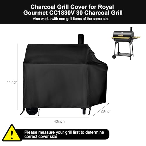 Charcoal Grill Cover for Royal Gourmet CC1830V 30 Charcoal Grill, Outdoor Grill Waterproof BBQ Grill Cover Barbeque Cover(44" Lx 28" W x 43" H) by Yunzuiyue - Image 2