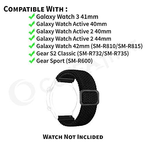 Image of CellFAther 20mm Watch Band Elastic Nylon Loop with Quick Release pins Compatible with Samsung Galaxy Watch Active 2 44,40mm / Galaxy Watch 3 41mm / Galaxy Watch 42mm /Gear S2 /Classic (Black)