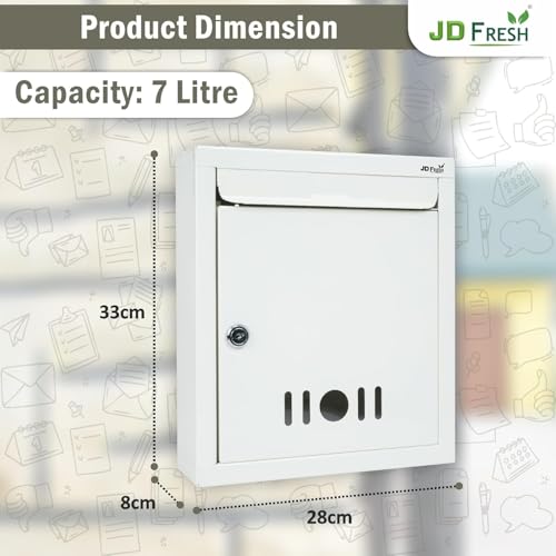 Image of JD FRESH Wall Mount A4 Size Letter Box /Mail Box /Suggestion Box /Complaint Box for Office /Post Box for Home gate with Clear Window View and Secure Key Lock - (Ivory)