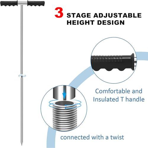 Bodensonde, Bodenprobe Sonde, Bodenprobensonden mit T Griff, 81-122 cm Einstellbare Höhe Edelstahl Bodenprobenahme Testgerät Bodentest Kits für Bodenprobenahme, Pflanzenpflege, Garten, Bauernhof