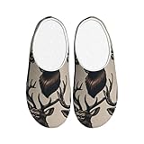 Augenstern Adult Hunting-Deer-Head-Antlers Fleece Slippers With Tpr Sole, Warm And Cozy House Shoes For Men And Women 46/47