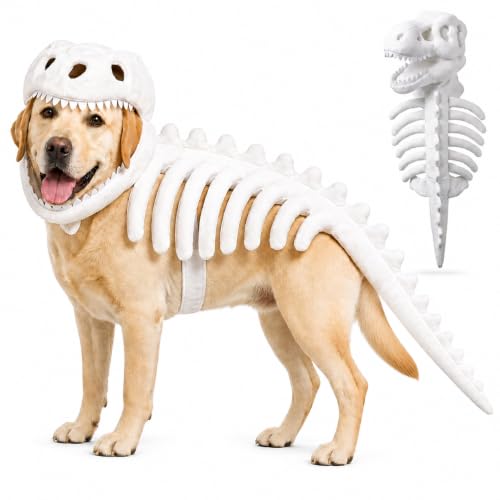 Dog Dinosaur Costume, 3D Skeleton Halloween Costume for Dogs，Large-A
