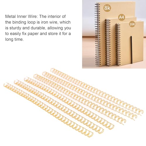 100Pcs Double Loop Wire Binding Spine 20 Sheet Capacity 3:1 Pitch 34 Loop 6.4mm Diameter Set Kit Christmas Gift for Students and Coworkers (Gold) - Image 4