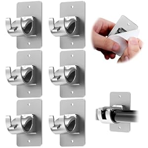 6PCS No Drill Curtain Rod Brackets, Self-Adhesive Curtain Rods No Drilling, Common Plastic Nail Free Adjustable Curtain Rod Holders, Curtain Hooks for Rod Much less Than 1.57 Inch Diameter (Sliver)