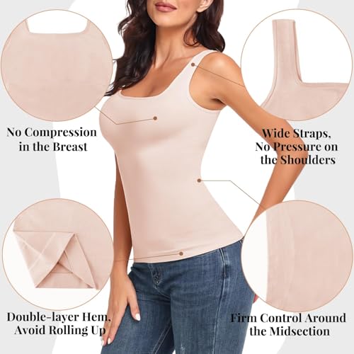 Image of EUYZOU Women's Tummy Control Shapewear Tank Tops Seamless Square Neck Compression Tops Slimming Body Shaper Camisole