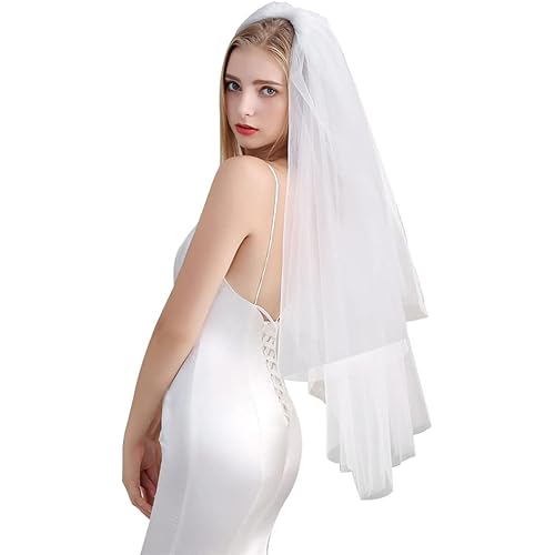 CICITOYWO Bridal Veil Wedding Vails Women's Simple Short Wedding Veils Bachelorette Party Decorations (White/Cut Edge)