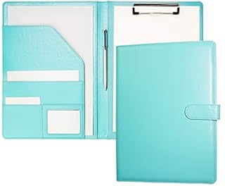 Clipboard Folder A4 Conference Folder Portfolio Folder A4 for Legal Pad, Faux Leather A4 Folder Work Writing Foldover Clipboard with Cover, Portfolio Organiser A4 Folio Clip Board (Pale Turquoise)