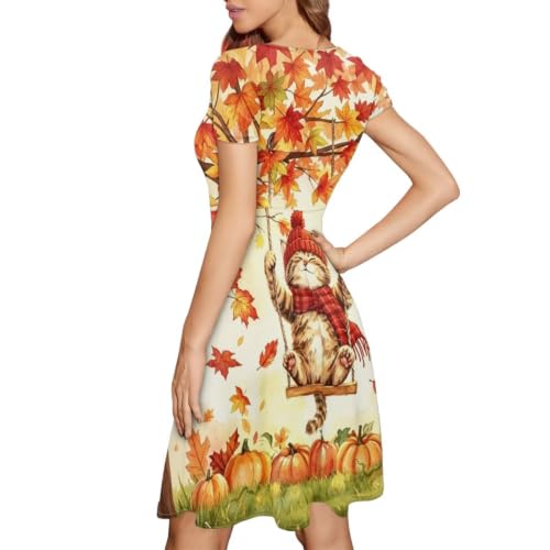 Image of AFPANQZ Womens Casual Summer Lightweight Vintage Dress Short Sleeve Midi Dress Knee-Long Luxury Formal Dress