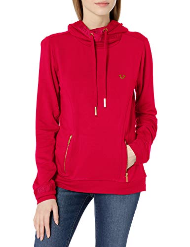 True Religion Women's Long Sleeve Active Crossover Hoodie, Ruby Red, S