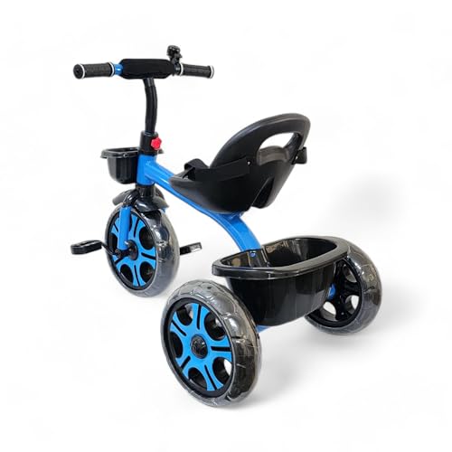 Image of MEKASHI T-001MW Plug N Play Kids Trike /Baby Tricycle, Big Size Storage Basket, Bell, Comfortable Seat with Seat Belt, 12 to 48 Months, Load Upto 35Kg, Easy Assembly, Heavy Guage Steel Frame, Blue
