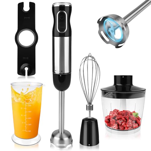 Dreamhigh® Batidora de Mano 4 en 1, 1000W con 12 Velocidades + TURBO y 2 Botones, Batidora de Brazo con Batidor, Picadora 500ml y Vaso Medidor 700ml – Ideal para Papillas, Sopas y Smoothies