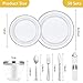 Goodluck 350 Piece Silver Plastic Dinnerware Set for 50 Guests, Fancy Disposable Plates for Party, Include: 50 Dinner Plates, 50 Dessert Plates, 50 Pre Rolled Napkins with Silver Silverware, 50 Cups