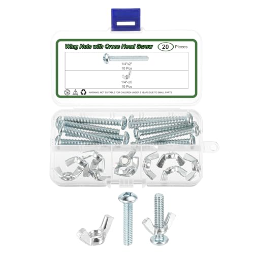 sourcing map 10 Set Screw Bolts Kit with Wing Nut, Carbon Steel 1/4-20 Hand Tighten Wing Nuts with 1/4x1-1/4 Cross Head Screw for Machinery Electronic Equipment, White