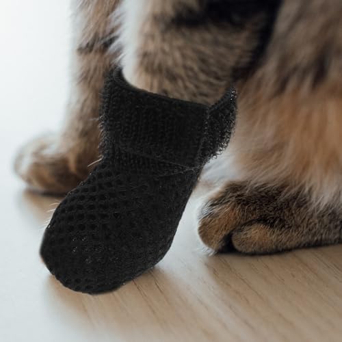 Image of 4Pcs Adjustable Cat Claw Caps - Anti-Scratch Foot Covers for Cats Soft Breathable Polyester Mittens for Medicine Feeding Indoor Outdoor Use