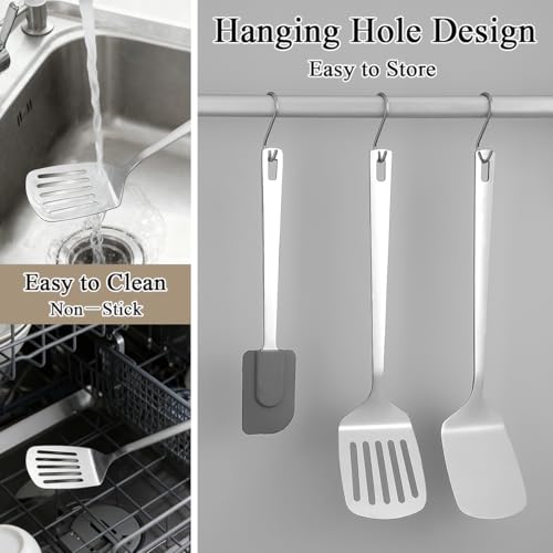 Berglander Stainless Steel Spatulas Set 3pcs, Metal Spatula Solid&Slotted&Flexible Turner, Heavy Duty Sturdy Kitchen Spatula, High Heat Resistant Cooking Utensils for Nonstick Cookware by Berglander - Image 7