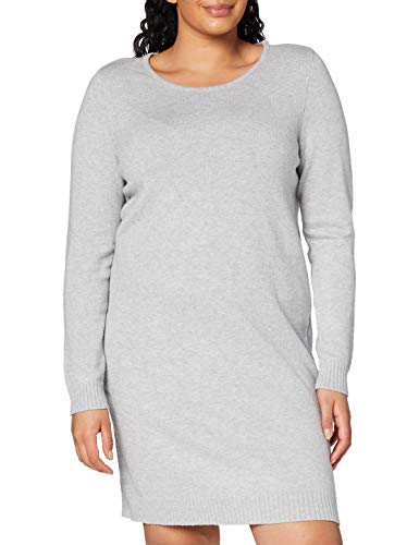 Vila Clothes Damen Kleid VIRIL L/S Knit Dress - NOOS 14042768, Knielang, Einfarbig, Gr. 40 (Herstellergröße: L), Grau (Light Grey Melange)