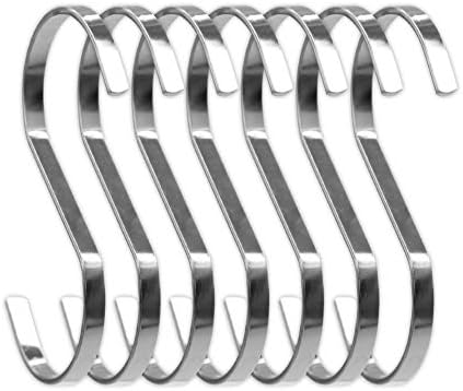 SumDirect 10pcs 4 Inch Silver Flat S Hooks, Heavy Duty Stainless Steel S Shaped Hooks for Hanging Pots and Pans,Outdoor Plants and Clothes