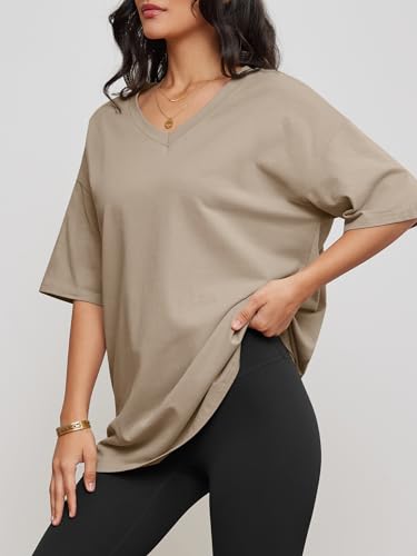 Image of ATHMILE Womens Oversized Shirts V Neck Plus Size Spring Workout Summer Tops Beach Vacation 2026 Gym Clothes Basic Tee