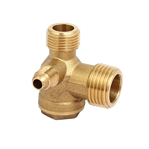uxcell Air Compressor Check Valve, 20mm x 16mm x 10mm Male Thread, 3 Way Pneumatic Accessory, Brass