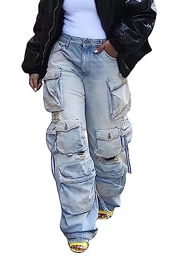 YOOTIKO Baggy Jeans for Women Cargo Pants Y2K High Rise Ripped
